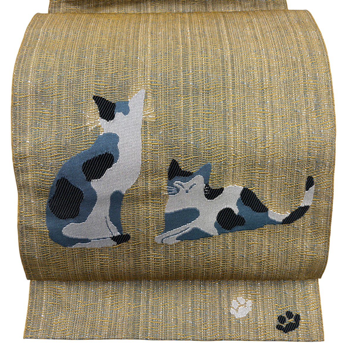 【美品】 名古屋帯 珠玉 松葉仕立てもの 八寸名古屋帯 猫 肉球 山吹赤銅色 正絹 【中古】 msp30