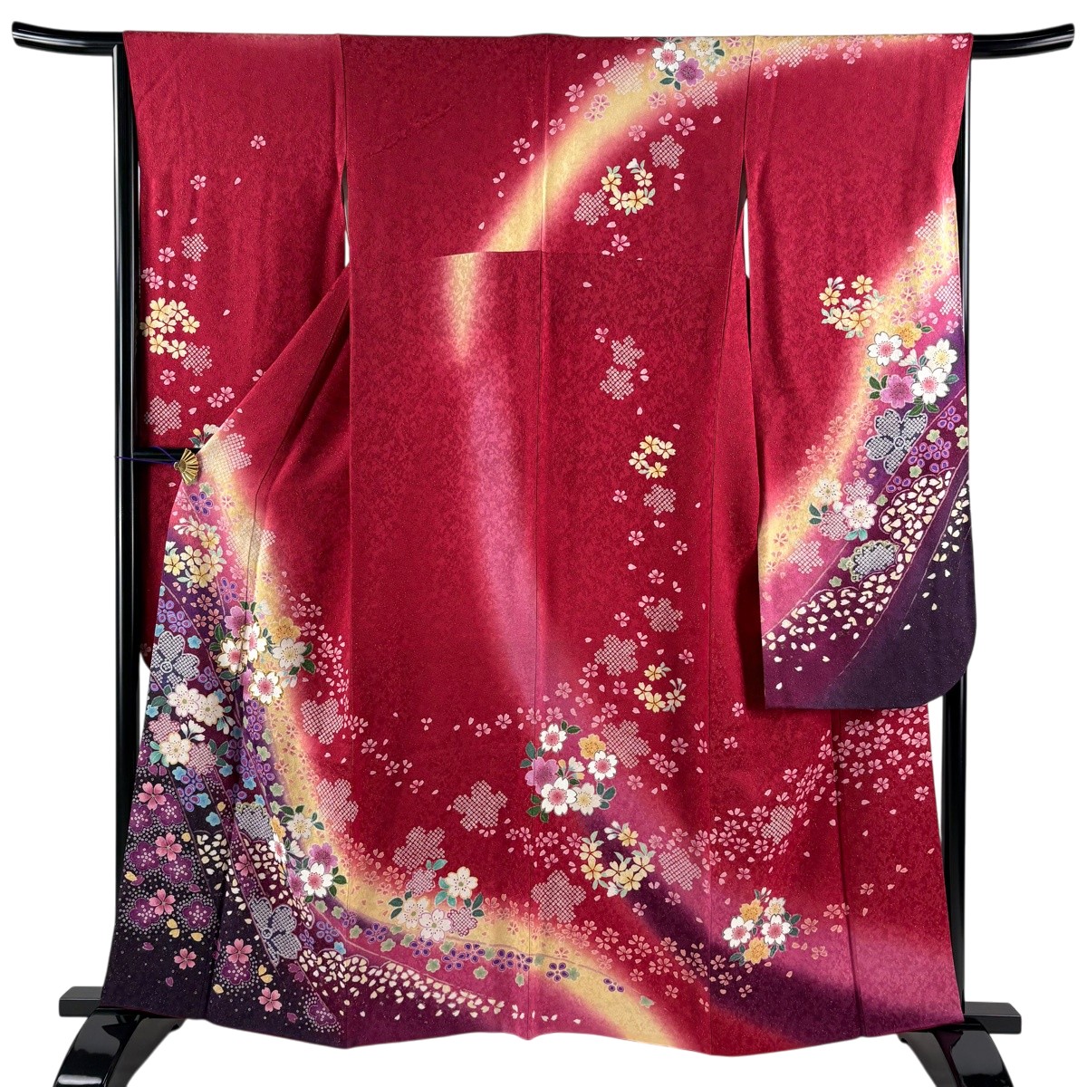 【美品】 振袖 身の丈160.5糎 裄丈65.5糎 M 袷 桜 梅 金通し 金彩 赤 正絹 名篇 【中古】 msp50
