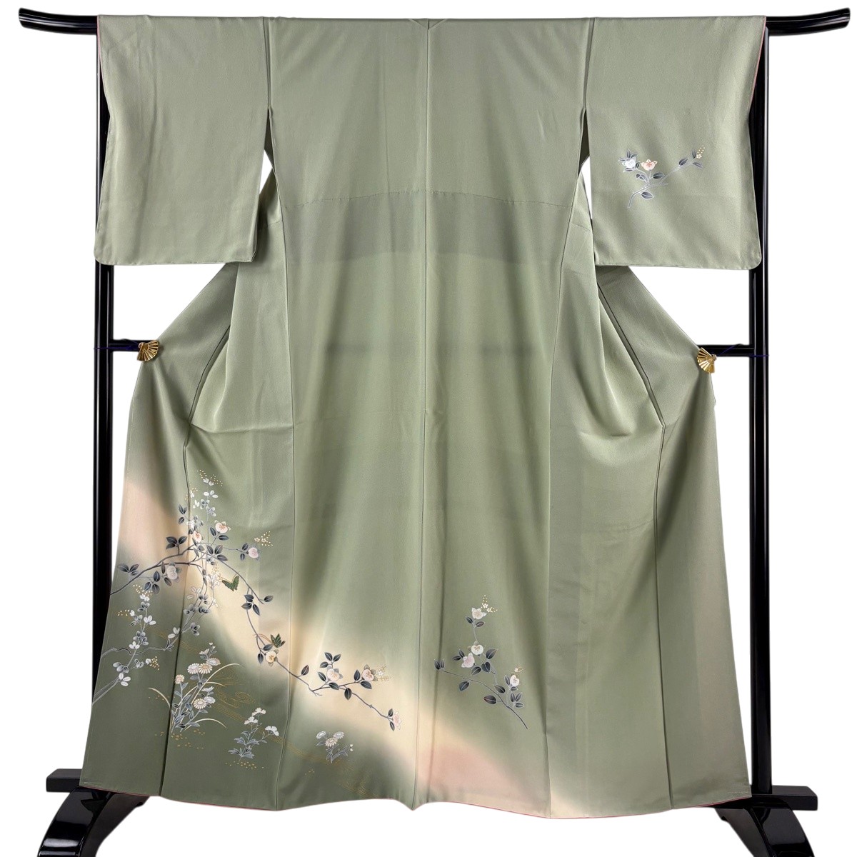 【美品】 付下げ 身の丈161珊 裄丈66.5珊 M 袷 橘 螺鈿 現ナマ彩 灰緑 正絹 神品 【中古】 msp50