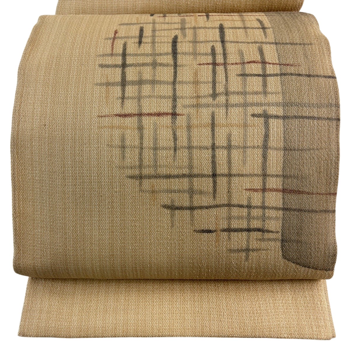 【美品】 袋帯 神品 夏帯 透かし彫り 金彩 うす茶色色 お太鼓柄 正絹 【中古】 msp50