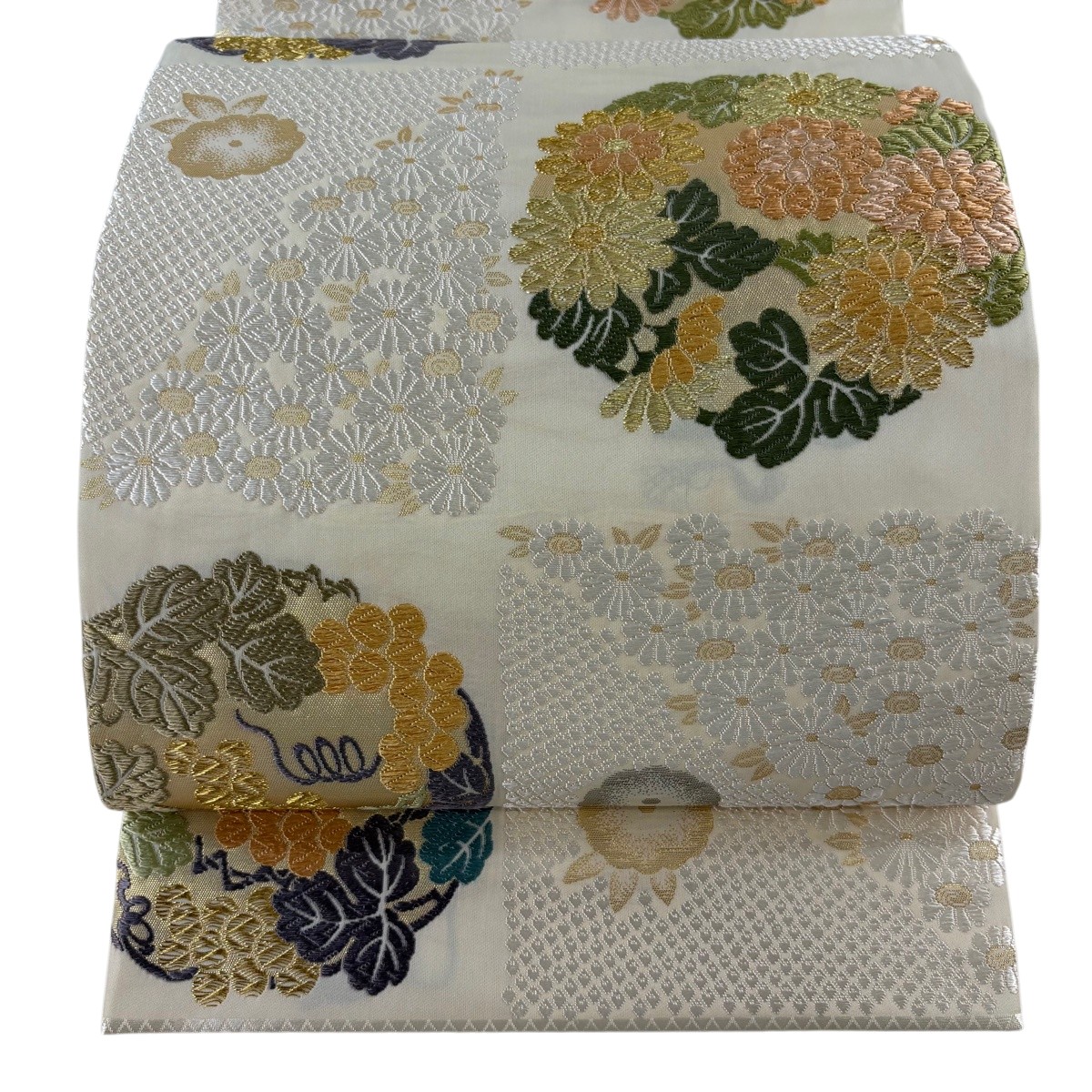 【美品】 袋帯 珠玉 菊 グレープ 唐織 金糸 皮膚軟化剤 六通 正絹 【中古】 msp29