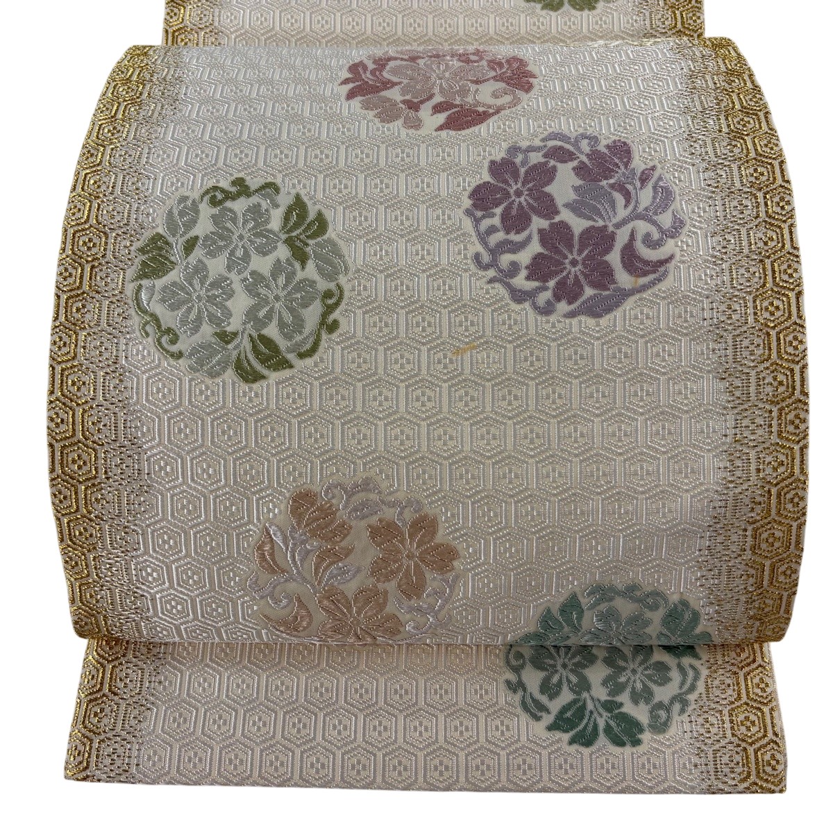袋帯 神品 顕花植物 亀甲 唐織 金糸 皮膚軟化剤 六通 正絹 【中古】 msp30