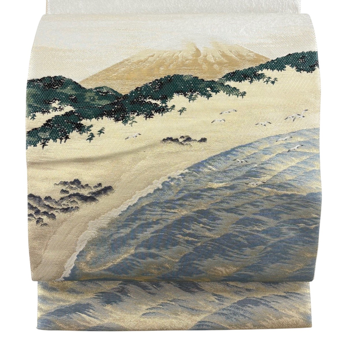 袋帯 神品 じゅらく 名書きあり 横山大観 富士山 波 金糸 箔 金色 お太鼓柄 正絹 【中古】 msp30