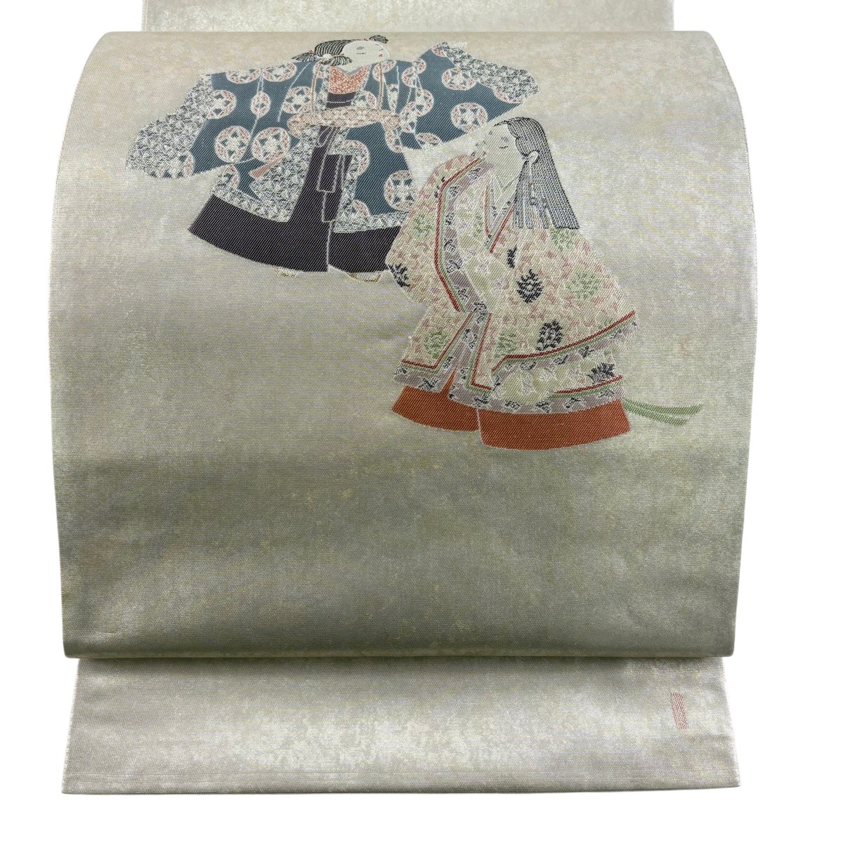 【美品】 袋帯 珠玉 由水十久締めくくる 名書きあり 関西仕立てもの 童 箔 しろがね色 お太鼓柄 正絹 【中古】