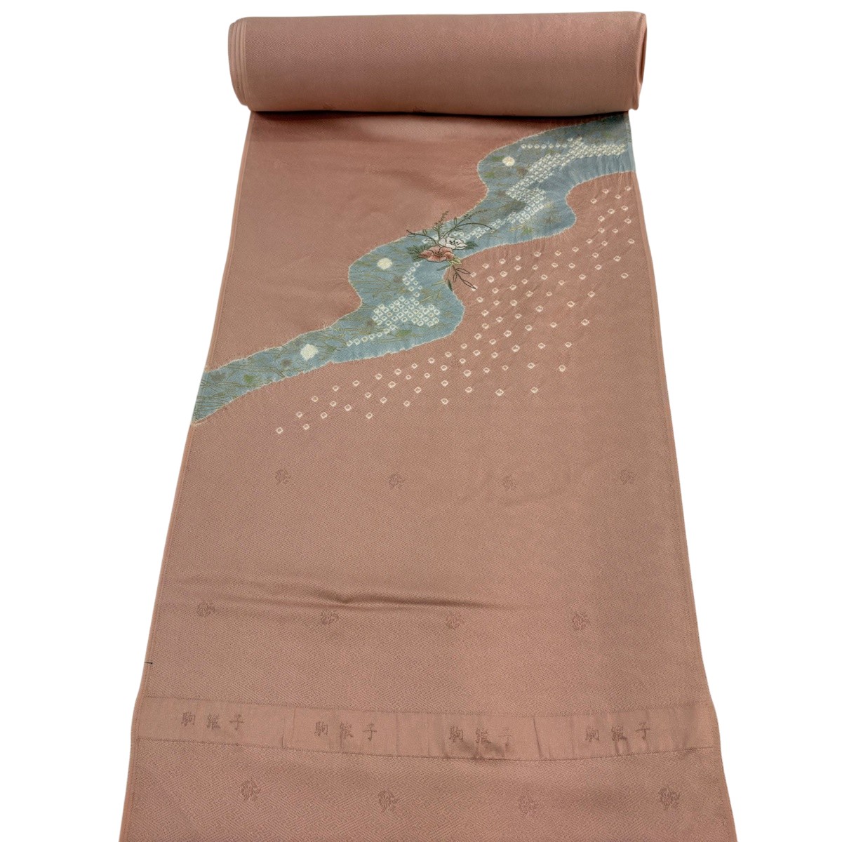 織り地 秀品 付下げ 雪輪 霞 刺しゅう 絞り サクラ色ベージュ 正絹 【中古】