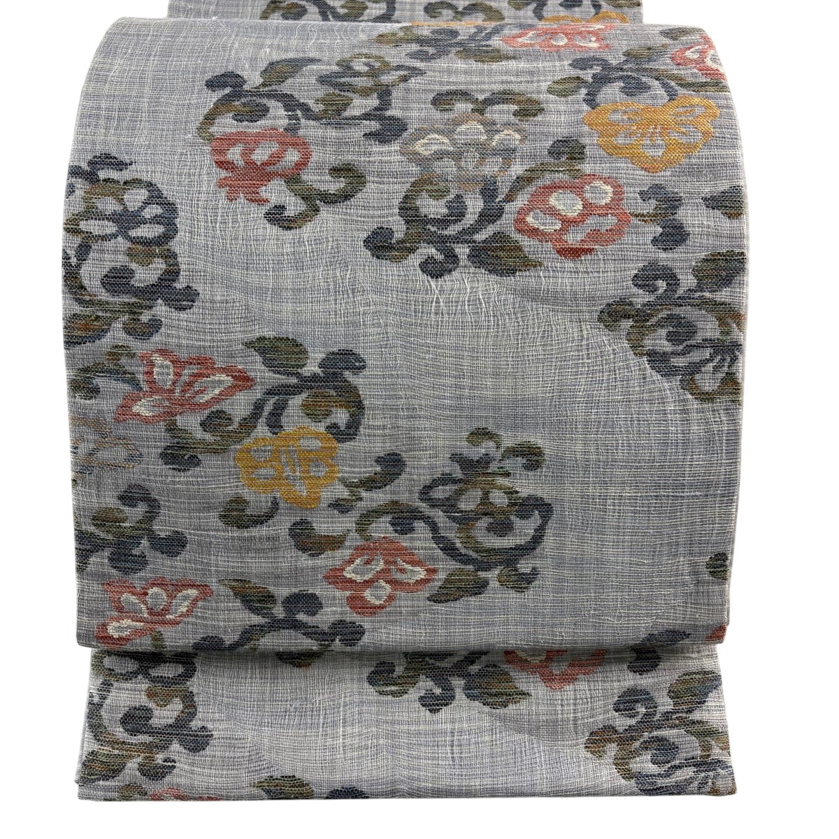 袋帯 神品 顕花植物 箔 薄墨色 六通 正絹 【中古】 msp30