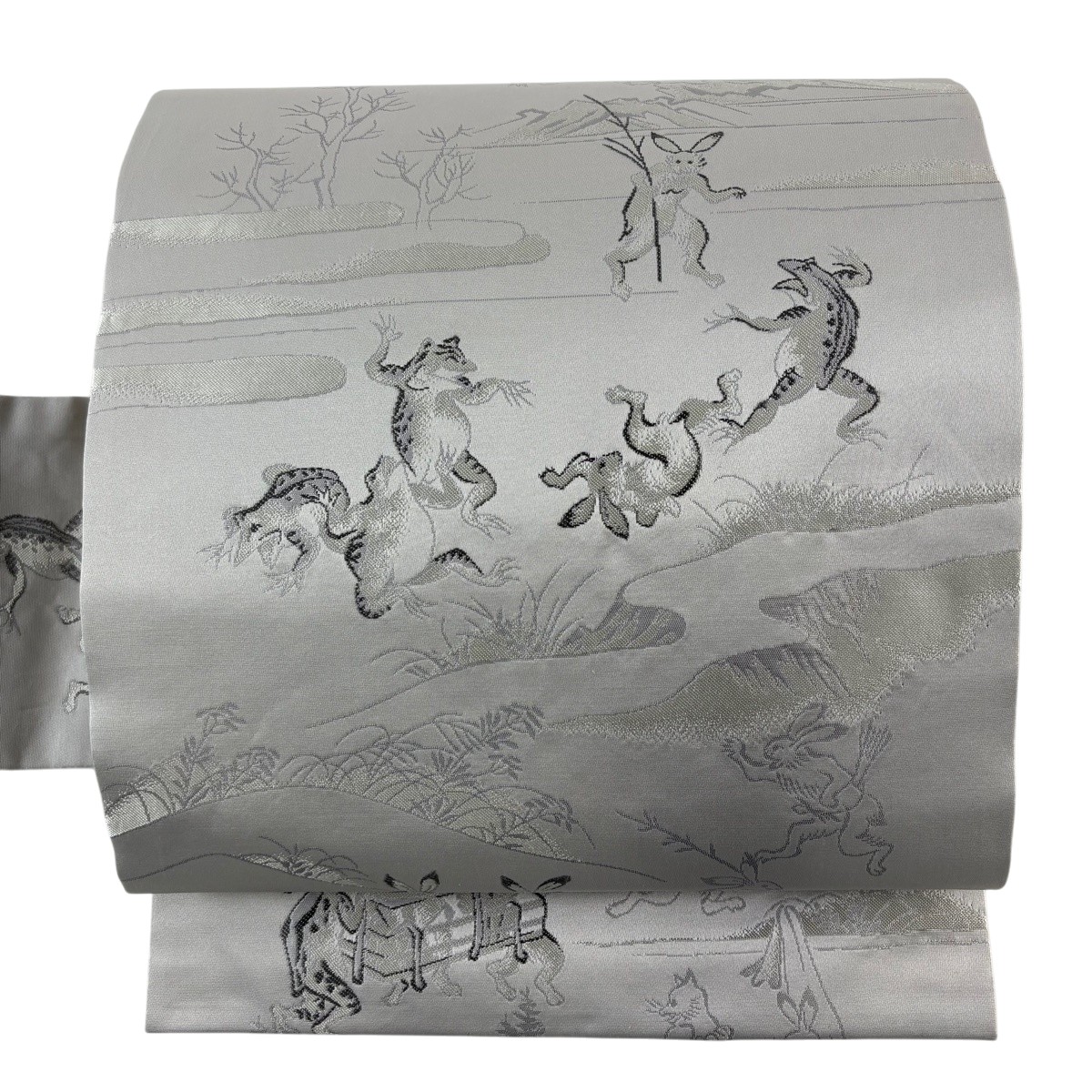 【美品】 名古屋帯 珠玉 毛の荒物ポンチ絵 毛の荒物ポンチ絵 薄墨色 正絹 【中古】 msp29