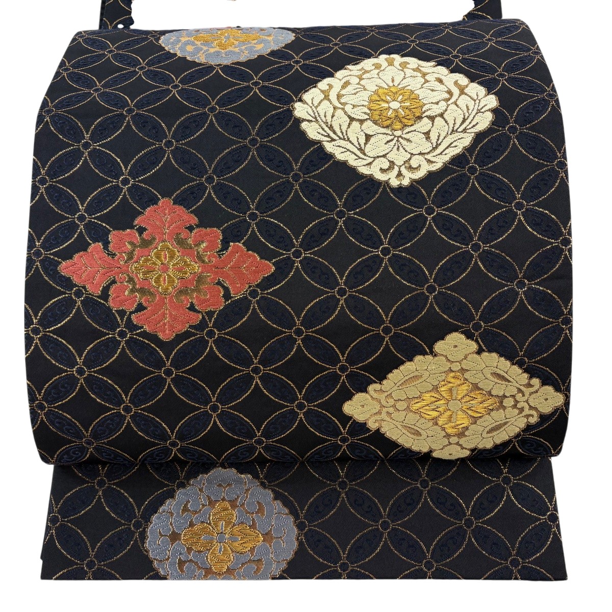 袋帯 神品 七宝 花菱 唐織 箔 黒 六通 正絹 【中古】 msp30