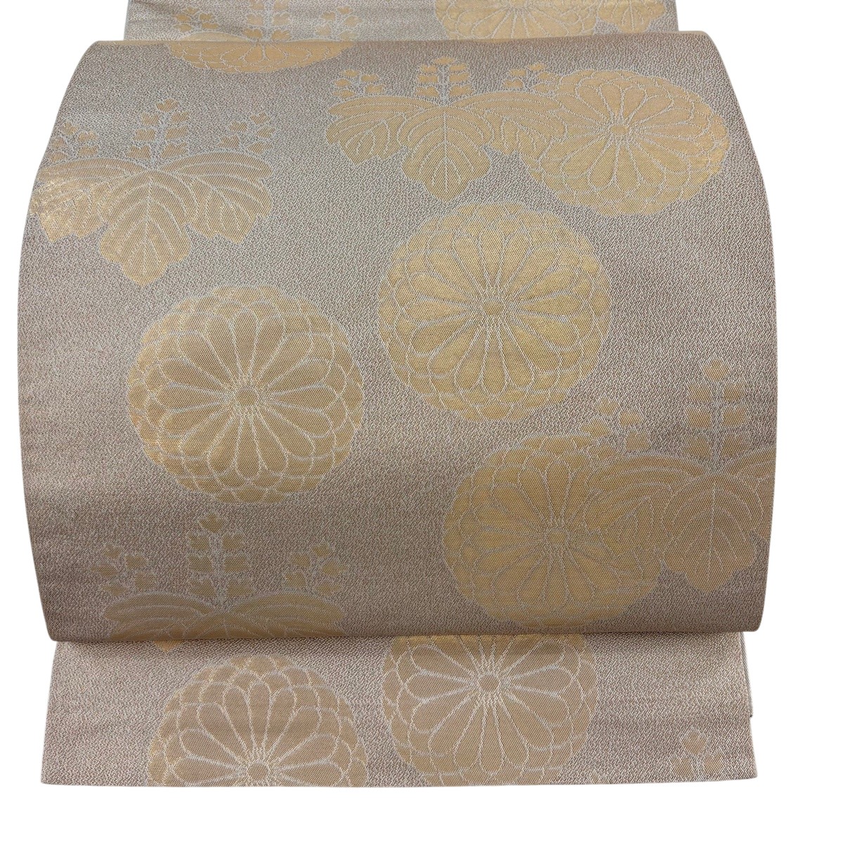 袋帯 神品 織悦 名書きあり 菊 桐 箔 灰茶 全通 正絹 【中古】 msp30