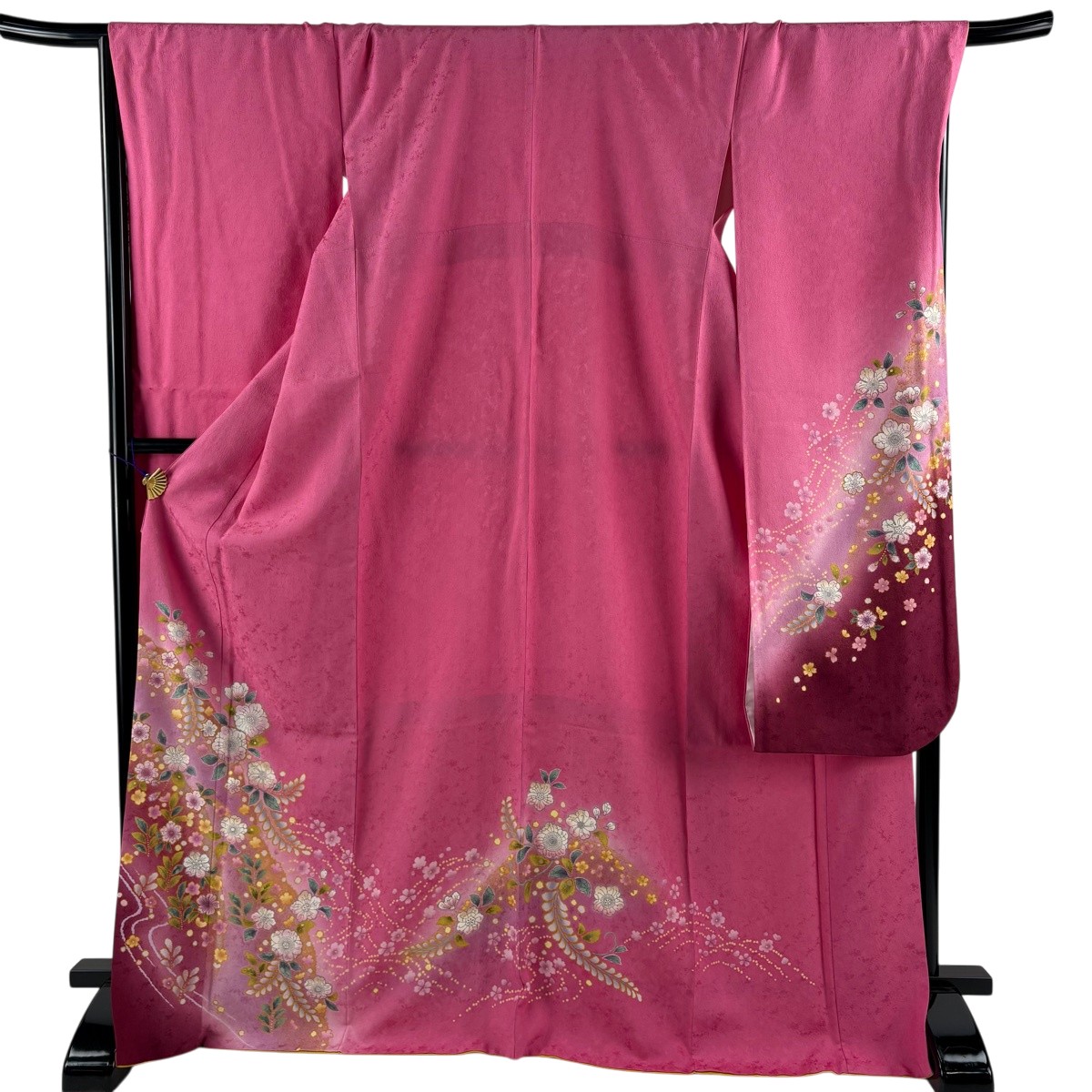 【美品】 振袖 身たけ172糎 裄丈69.5糎 L 袷 辻が花柄 桜 染め分け ぼかし サクラ色 正絹 秀品 【中古】 msp30