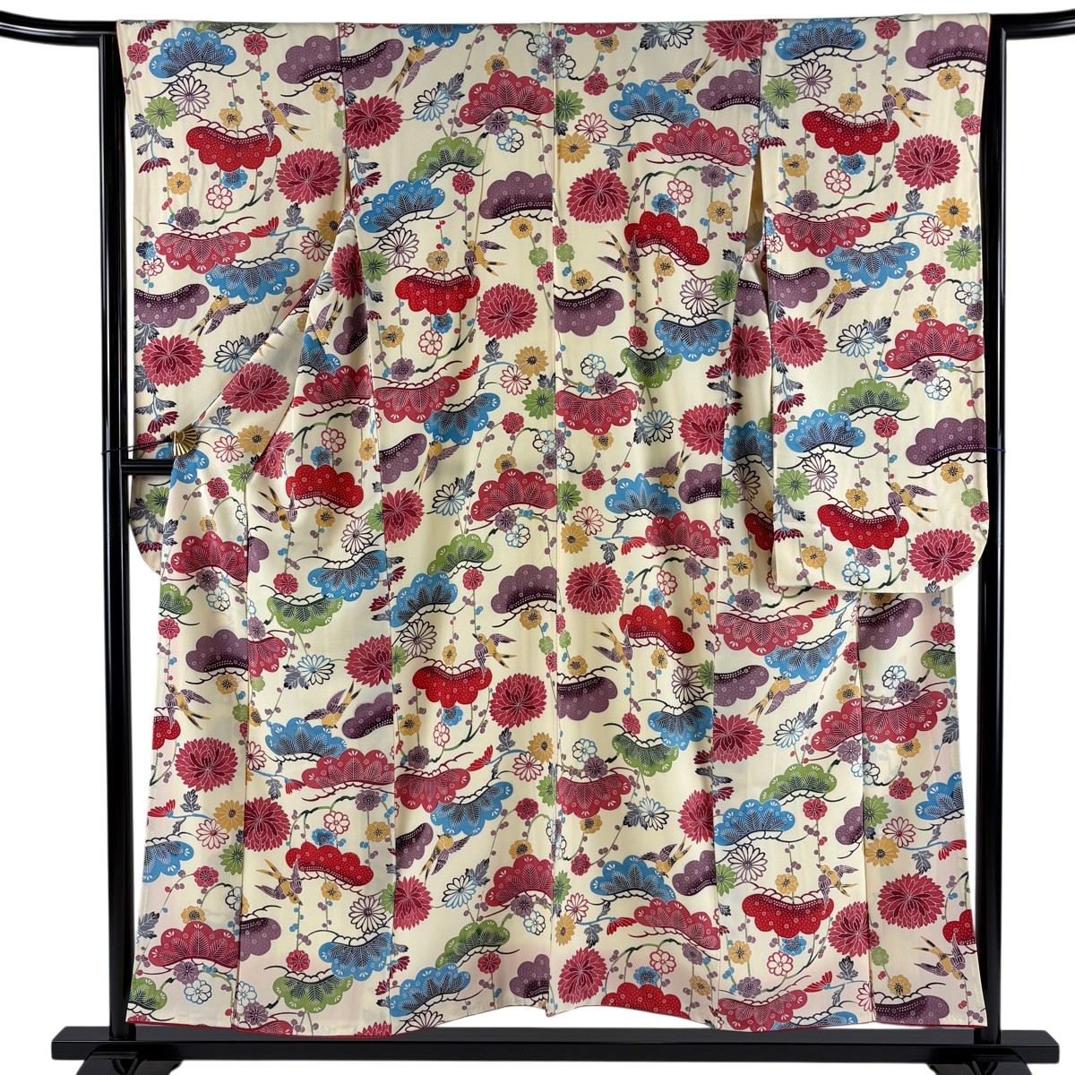 【美品】 振袖 身たけ153糎 裄丈65糎 M 袷 笠松 鳥 皮膚軟化剤 正絹 秀品 【中古】 msp30