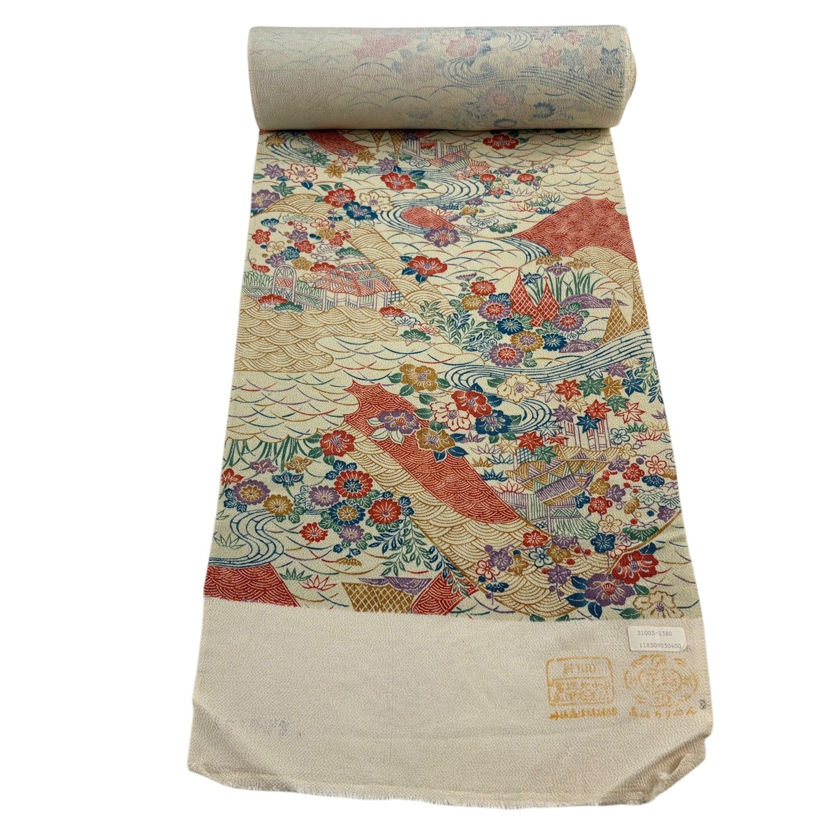 織り地 秀品 小紋 松竹梅 水筋 クレープ 皮膚軟化剤 正絹 【中古】