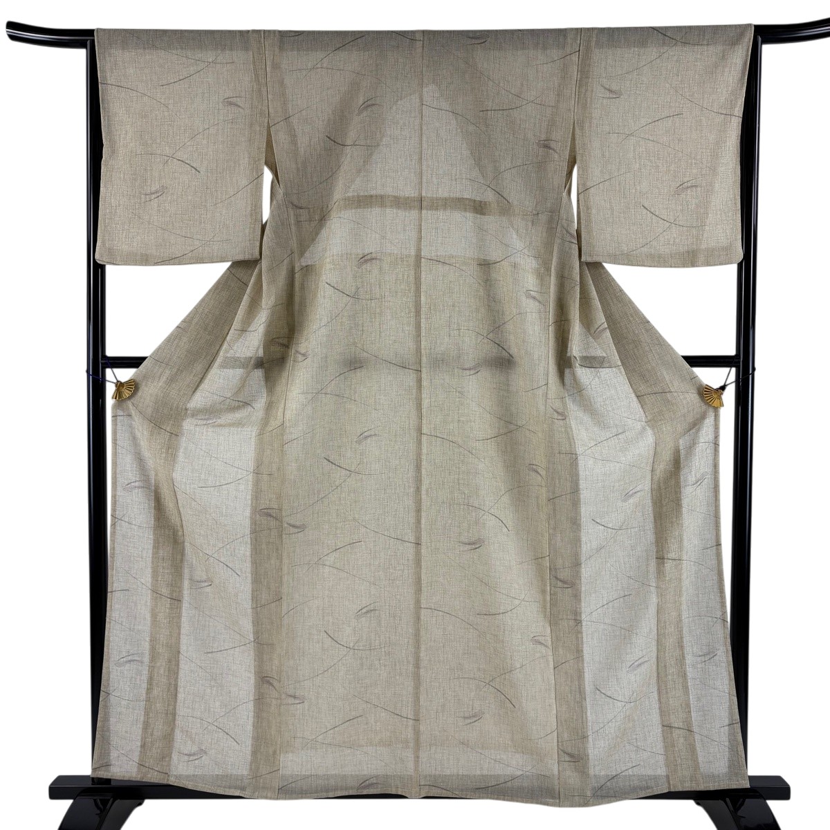 【美品】 小紋 身たけ158.5糎 裄丈65糎 M 薄物 夏紬地 幾何学学 ベージュ 正絹 秀品 【中古】 msp30