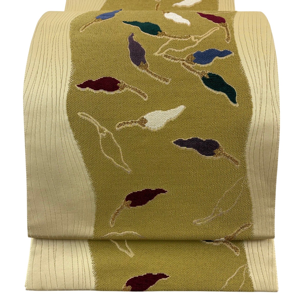 袋帯 名篇 トウガラシ 箔 ベージュ 六通 正絹 【中古】 msp30