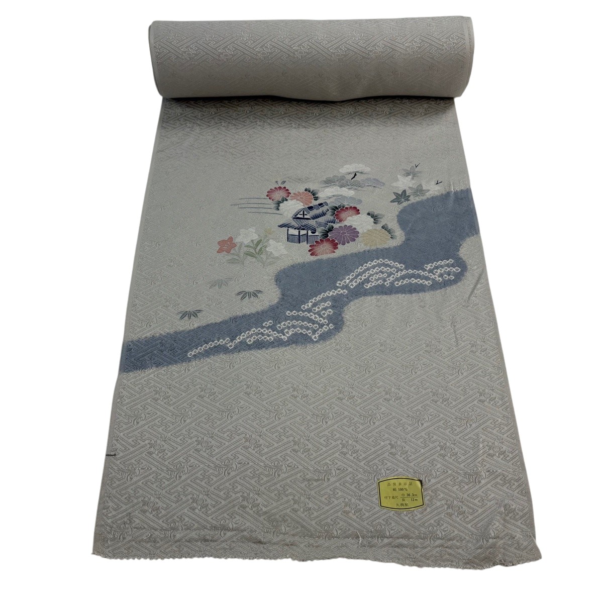 織り地 秀品 付下げ 顕花植物 構築物 刺しゅう 薄墨色 正絹 【中古】