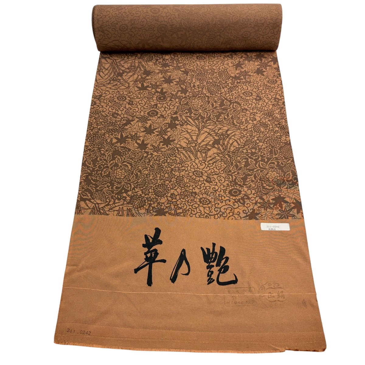 織り地 秀品 小紋 顕花植物 赤銅色 正絹 【中古】