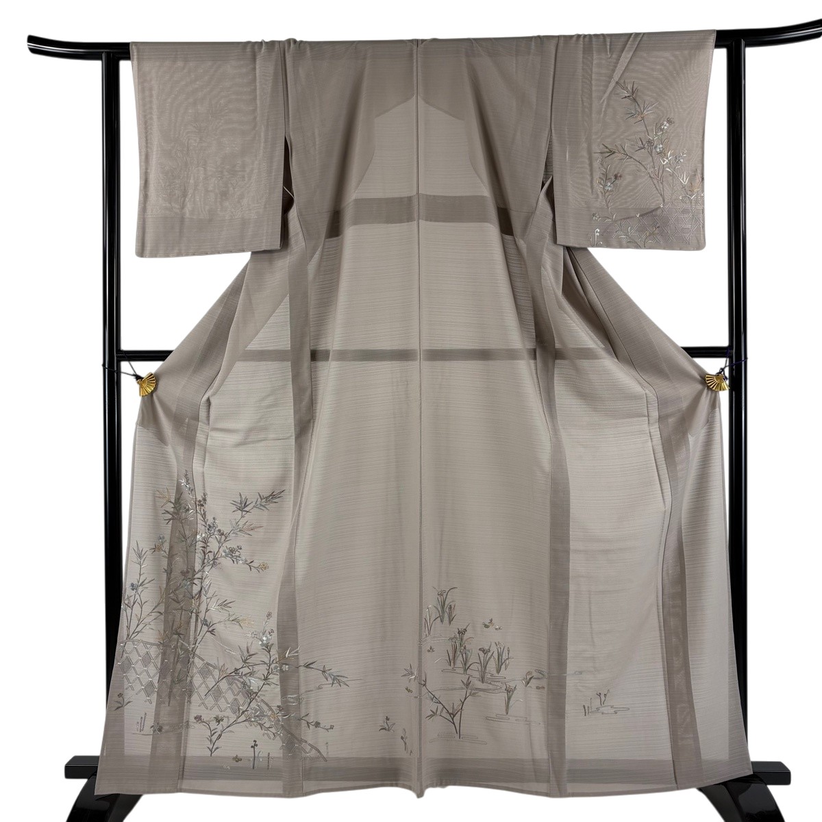 【美品】 付下げ 身の丈163糎 裄丈61.5糎 S 薄物 絽 撫子 間垣 刺しゅう 金糸 薄アズキ 正絹 秀品 【中古】 msp30