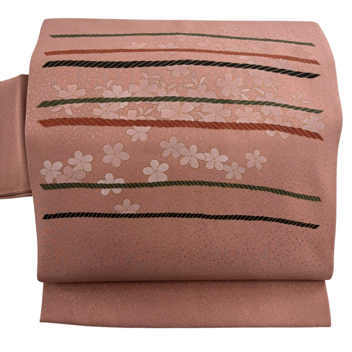 【美品】 名古屋帯 秀品 草花 組紐 金彩 ピンク 正絹 【中古】｜バイセル 店