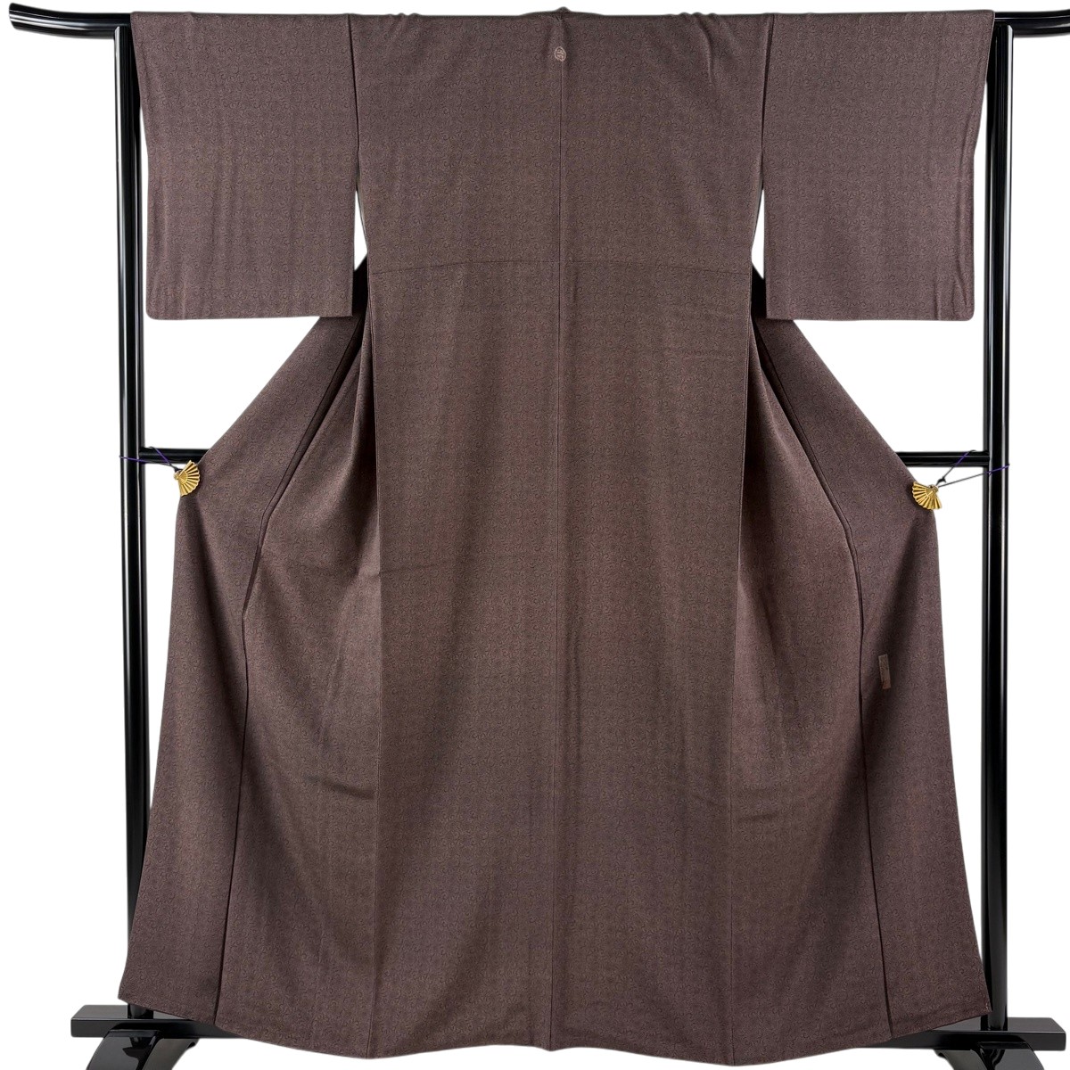 【美品】 日本の首都小紋 身の丈160.5珊 裄丈64.5珊 M 袷 万物の霊長国宝 中村勇二郎 名書きあり 古代菊 茶紫 正絹 珠玉 一往紋 【中古】 msp29