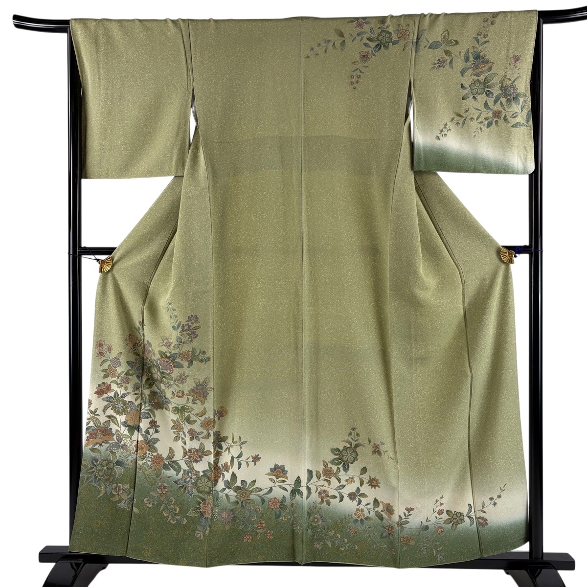 【美品】 訪問着 身丈157cm 裄丈66.5cm M 袷 草花 金彩 ぼかし 鶯色 正絹 秀品 【中古】｜バイセル 店