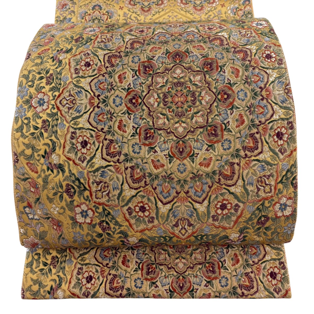 【美品】 袋帯 珠玉 宝飾唐花大華文 金糸 金色 六通 正絹 【中古】 msp29