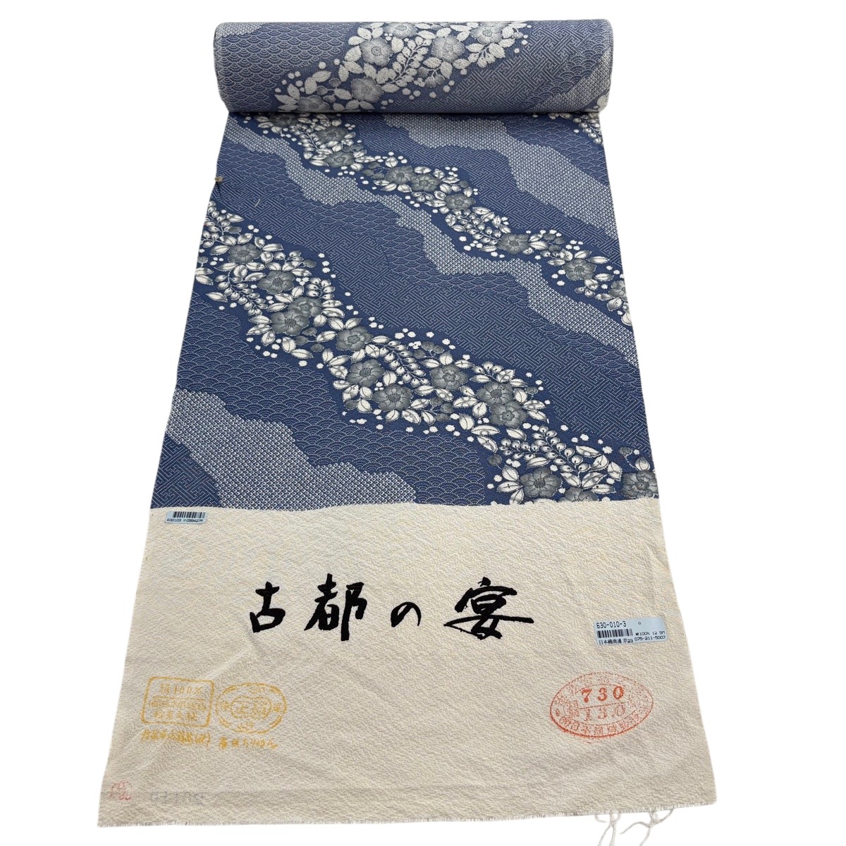 布切れ 秀品 小紋 顕花植物 青海波 青薄墨色 正絹 【中古】