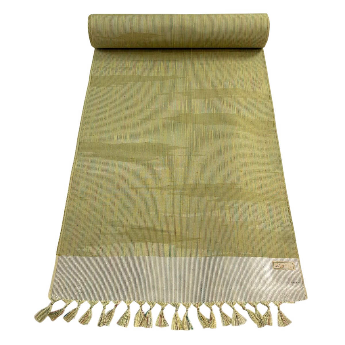 布切れ 秀品 紬 縞 霞 抹茶色 正絹 【中古】