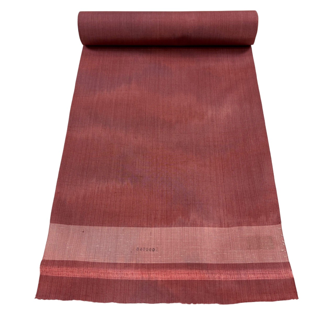 布切れ 秀品 紬 縞 ぼかし柄 茜色 正絹 【中古】
