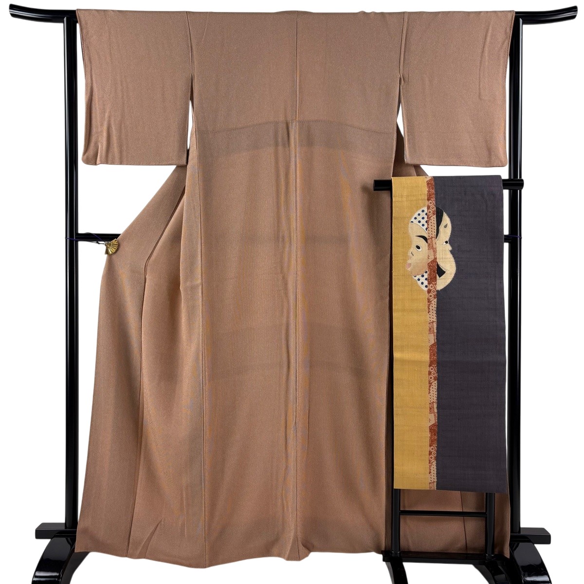【美品】 日本の首都小紋 身たけ162.5糎 裄丈63糎 S 袷 名古屋帯仕掛ける 万筋 赤銅色 正絹 秀品 【中古】