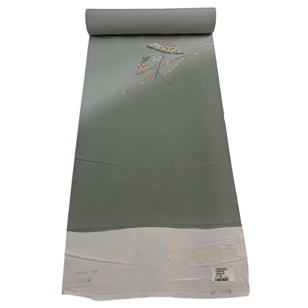 布切れ 秀品 付下げ 傘 蔓帯 金彩 薄緑 正絹 【中古】