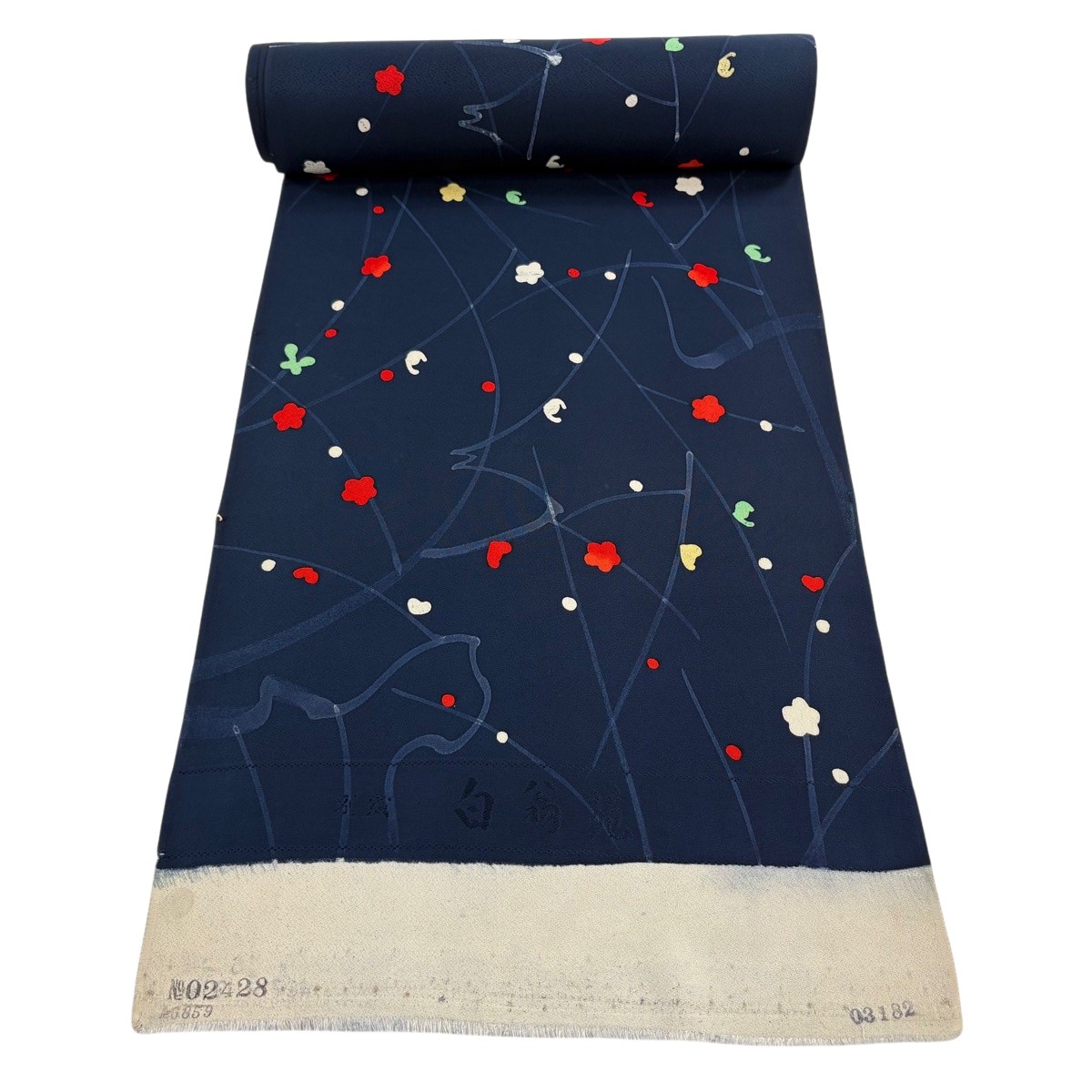 布切れ 秀品 小紋 枝梅 濃紺色 正絹 【中古】