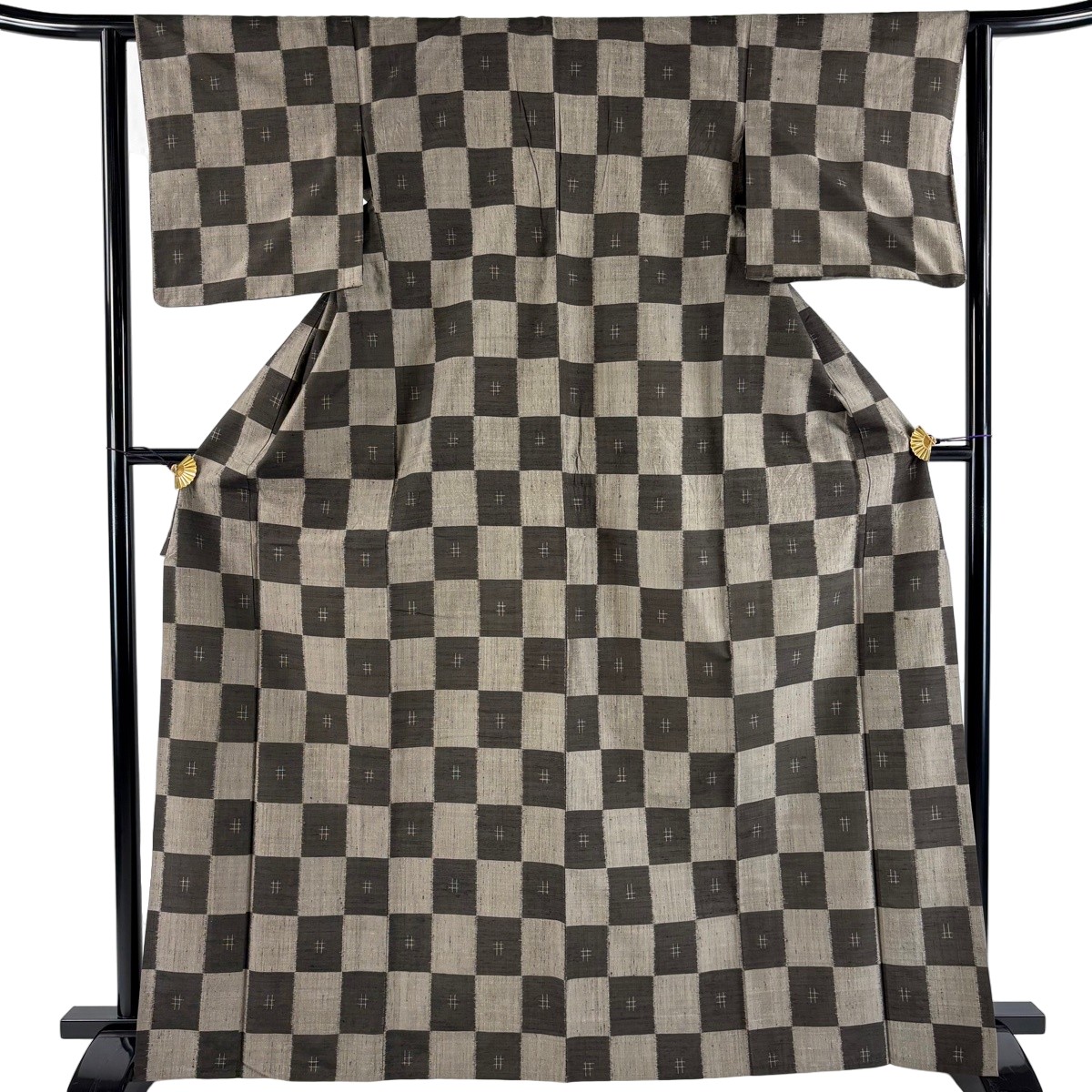 【美品】 紬 身丈167cm 裄丈62.5cm S 単衣 市松 井桁絣 焦茶色 正絹 秀品 【中古】｜バイセル 店