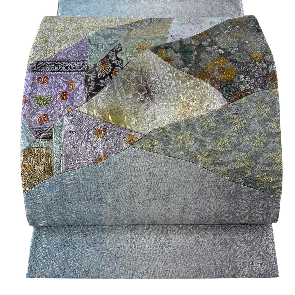 【美品】 袋帯 珠玉 やまと 顕花植物 華文 金糸 切り嵌め 薄紫 お太鼓柄 正絹 【中古】