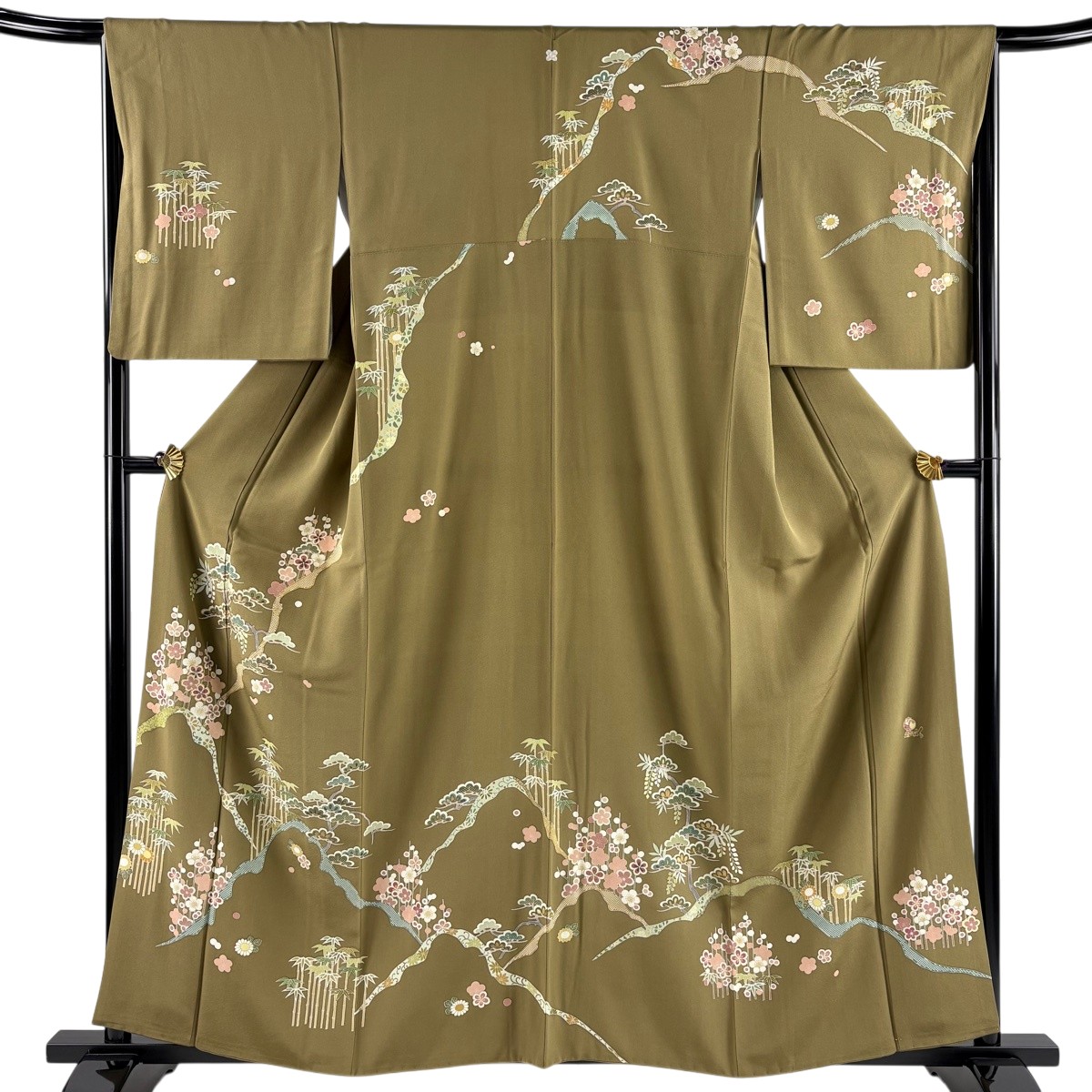 訪問着 身丈159cm 裄丈66.5cm M 袷 松竹梅 金糸 金彩 鶯色 正絹 名品 一つ紋 【中古】｜バイセル 店