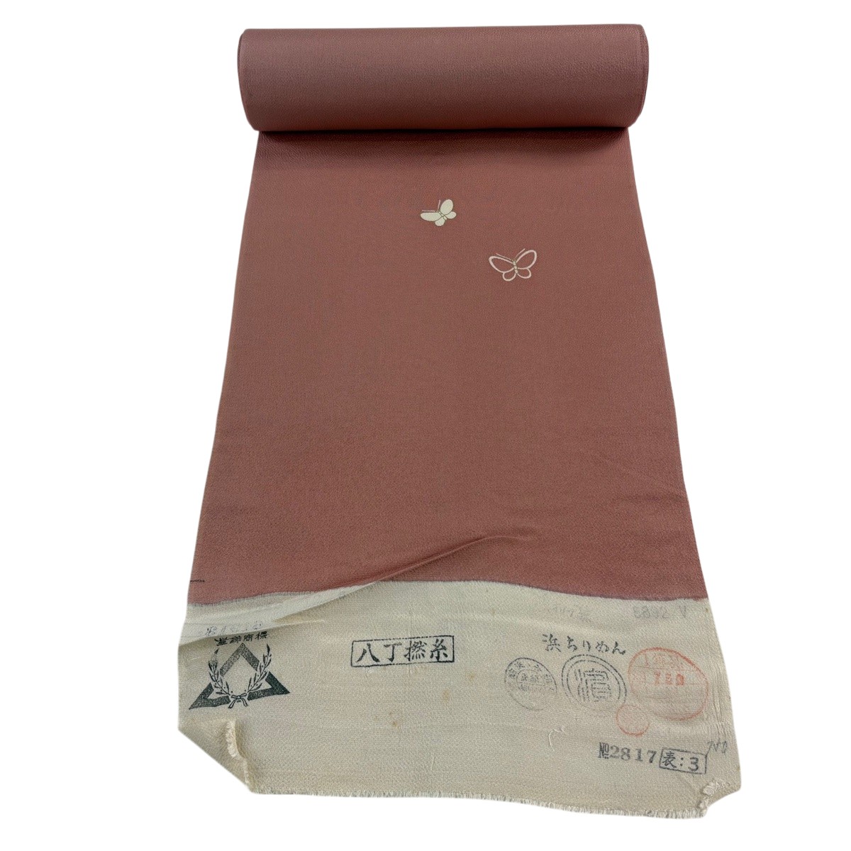 布切れ 秀品 付下げ 蝶 金彩 薄オレンジ色 正絹 【中古】