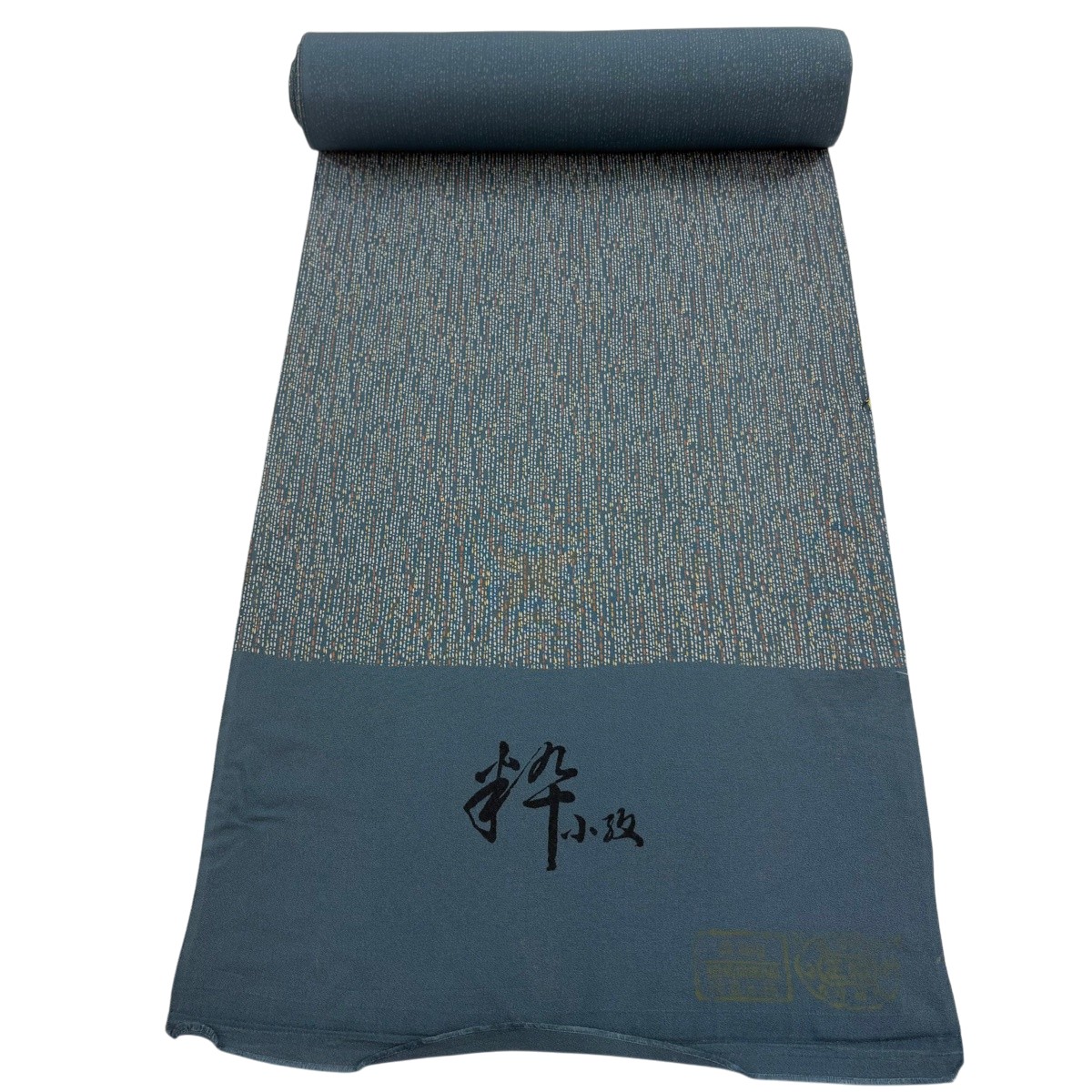 布切れ 秀品 小紋 幾何学学飾りつけ 青薄墨色 正絹 【中古】