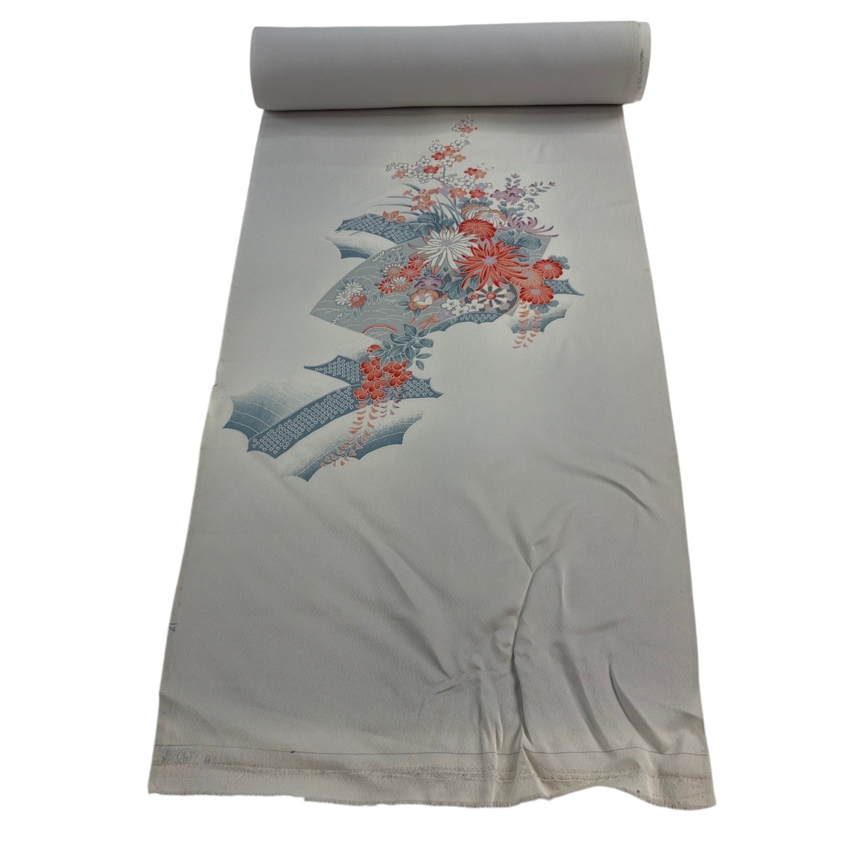 布切れ 秀品 付下げ 顕花植物 扇子 灰白 正絹 【中古】