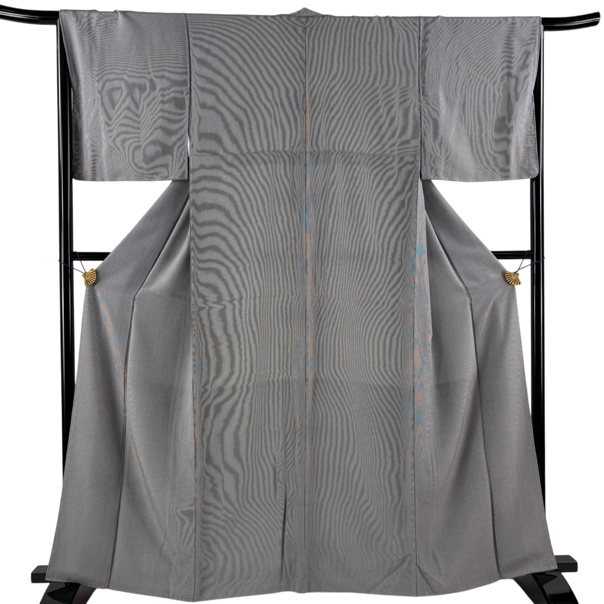 【美品】 日本の首都小紋 身たけ161.5糎 裄丈65糎 M 袷 万筋 黒灰 正絹 珠玉 【中古】