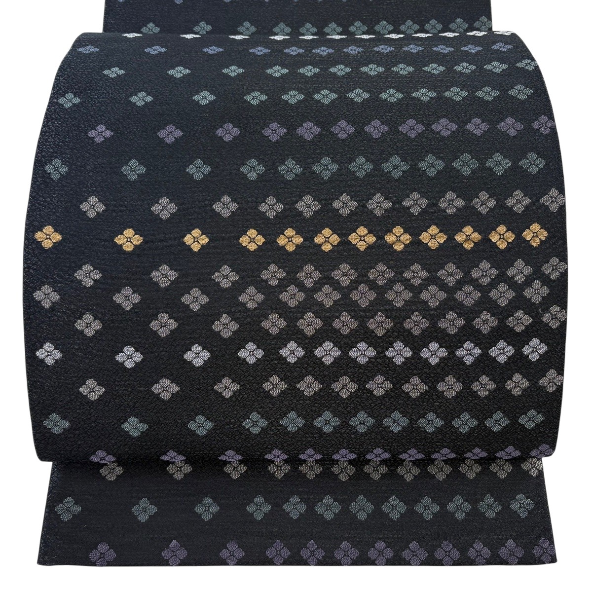 【美品】 袋帯 名篇 百趣花菱 箔 黒 全通 正絹 【中古】