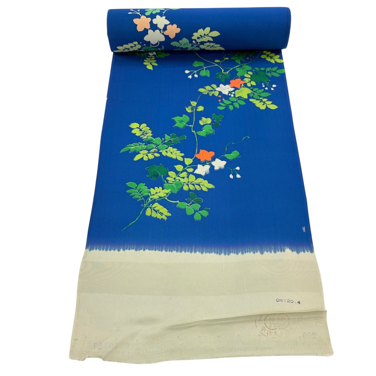 布切れ 秀品 小紋 枝花 青 正絹 【中古】