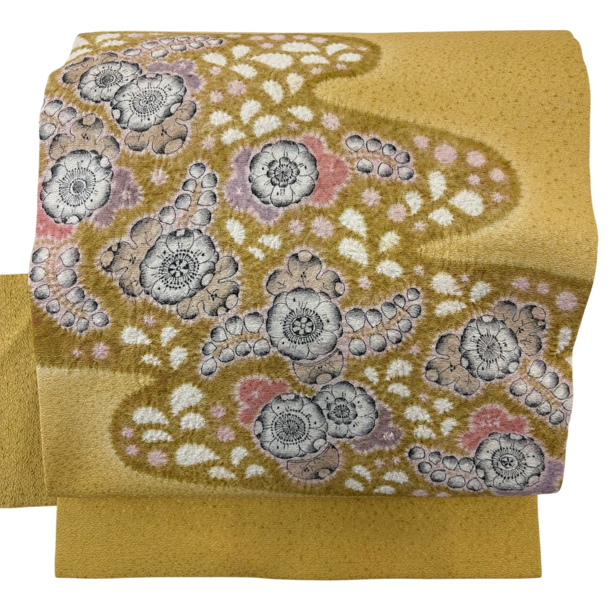 【美品】 名古屋帯 神品 名書きあり 辻が花 イエローオーカー色 正絹 【中古】