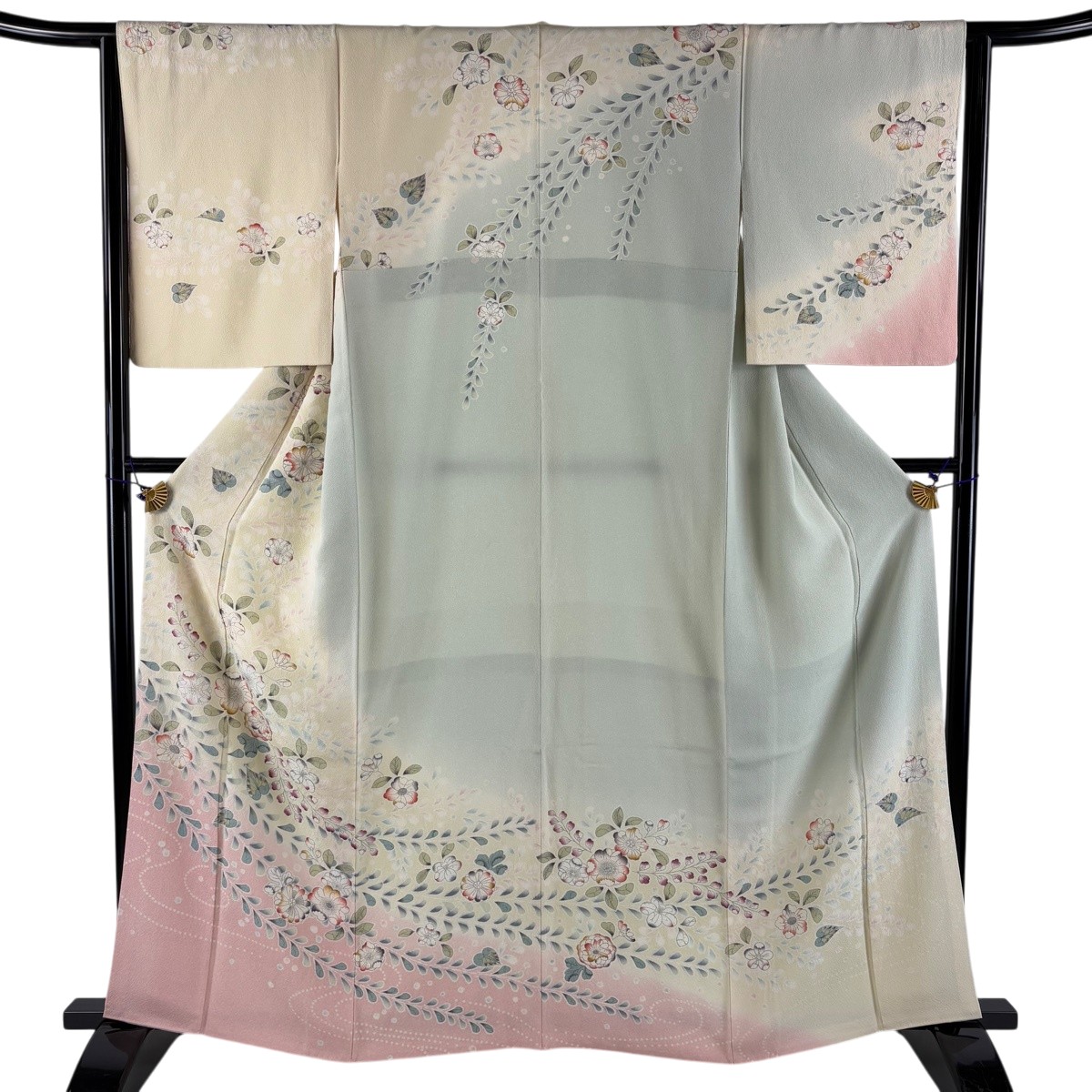 短い訪問着 身の丈161珊 裄丈64珊 M 袷 辻が花柄 染め分け ぼかし 皮膚軟化剤 正絹 神品 【中古】