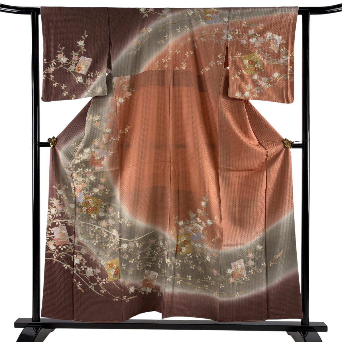 【美品】 訪問着 身丈156.5cm 裄丈61.5cm S 袷 破れ色紙 橘 金彩 染め分け 灰茶 正絹 秀品 【中古】｜バイセル 店