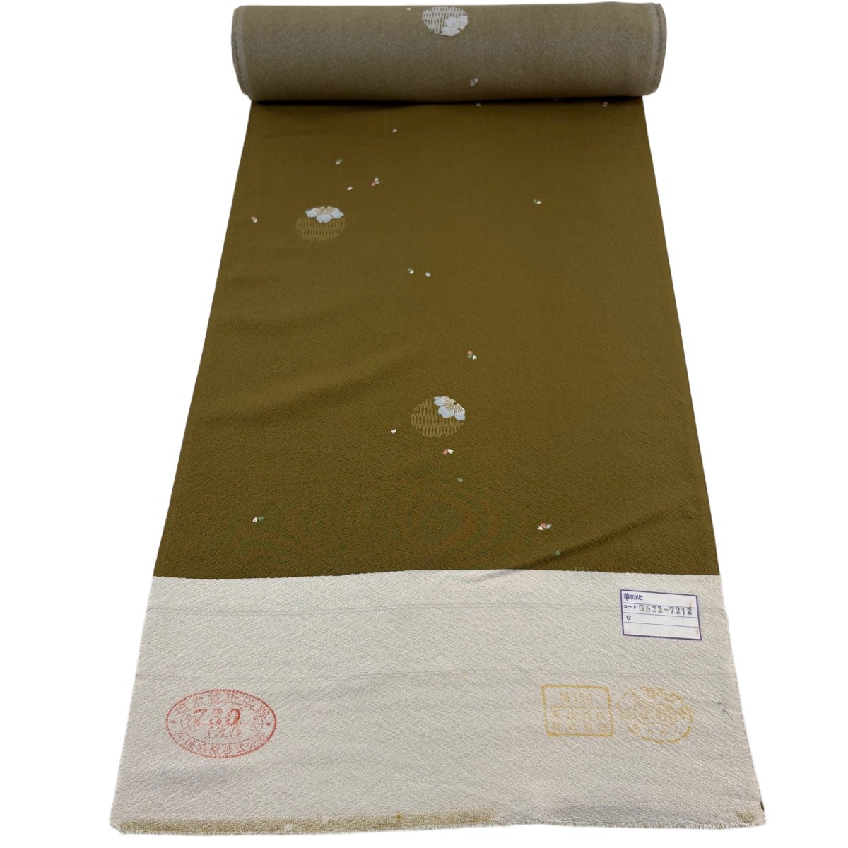 布切れ 秀品 小紋 桜 雪輪 茶緑であること 正絹 【中古】