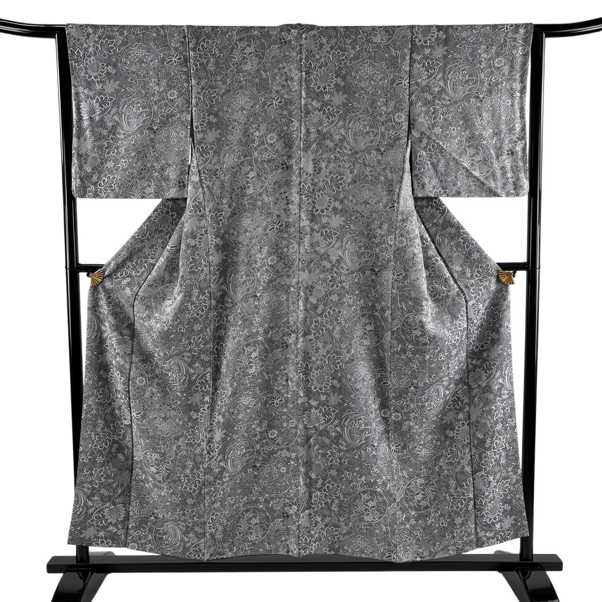 小紋 身丈155cm 裄丈63cm S 袷 花丸文 花唐草 紋意匠 灰色 正絹 名品 【中古】｜バイセル 店
