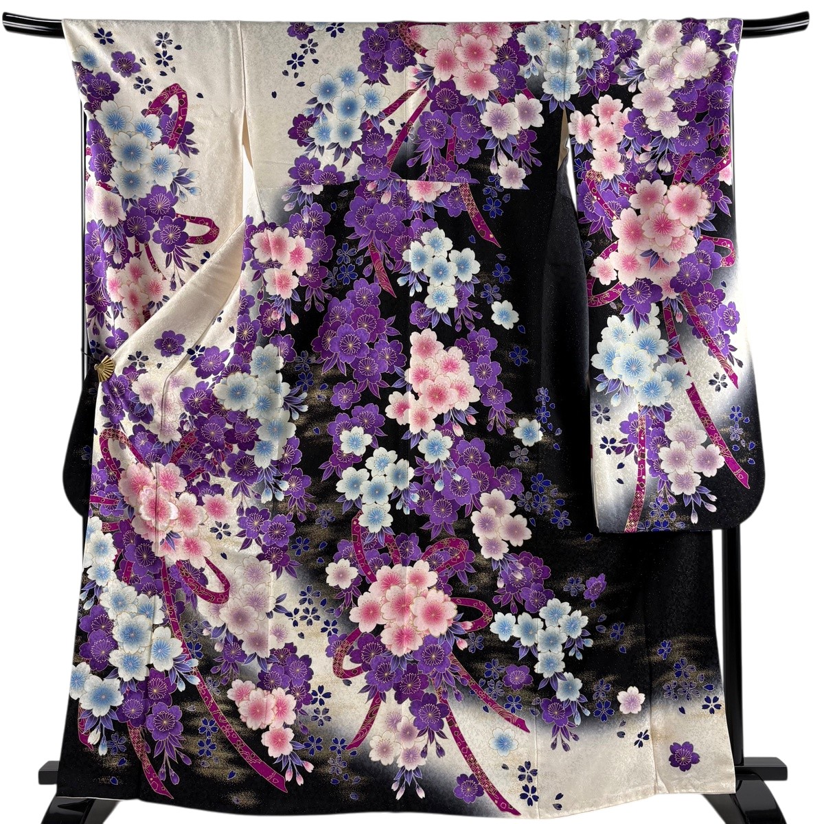【美品】 振袖 身の丈165珊 裄丈69.5珊 L 袷 桜 蔓帯 金彩 銀通し 皮膚軟化剤 正絹 珠玉 【中古】
