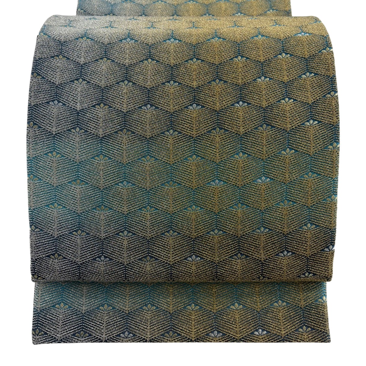 【美品】 袋帯 名篇 若松 金糸 銀糸 青緑 六通 正絹 【中古】