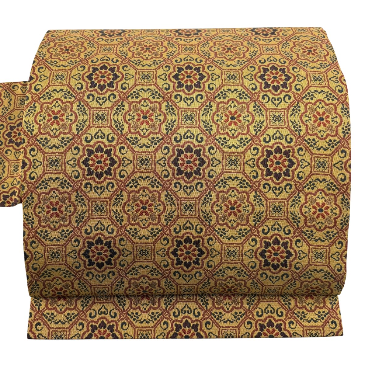 【美品】 名古屋帯 秀品 華文 蜀江文 山吹茶色 正絹 【中古】｜バイセル 店