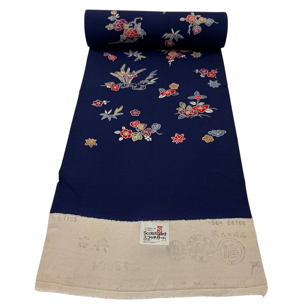 布切れ 秀品 小紋 顕花植物 クレープ 紺色 正絹 【中古】