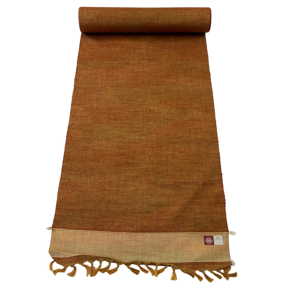 布切れ 秀品 紬 縞 オレンジ色 正絹 【中古】